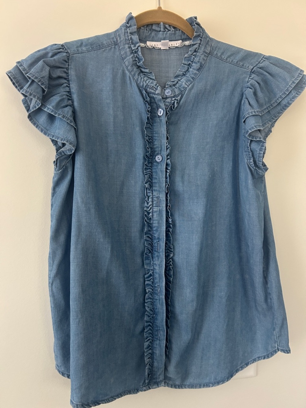 Jane and Delancey Ruffled Chambray Top - Light Blue
